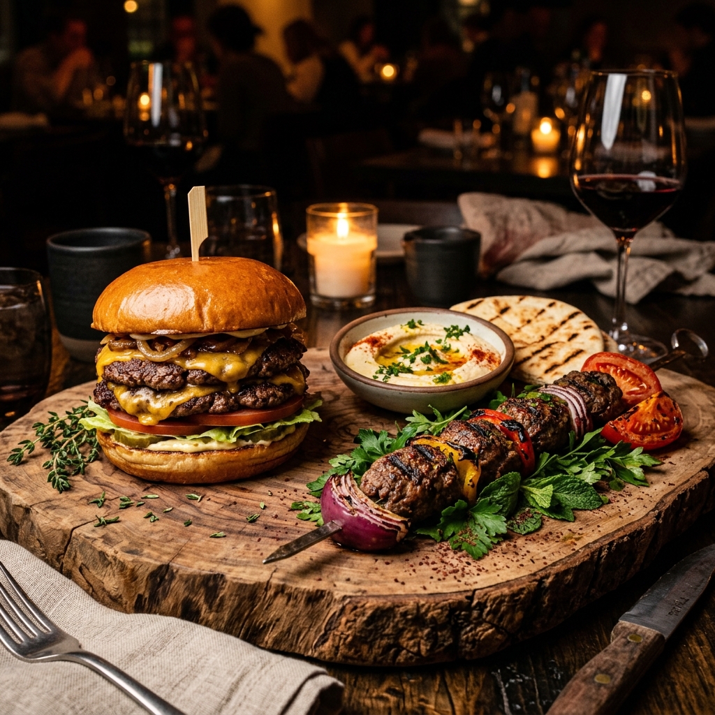 Sunny Bites kabob and smashed burger